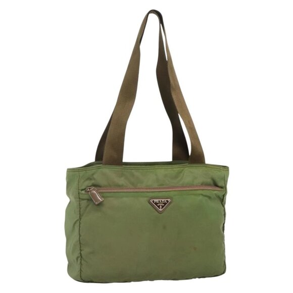PRADA Shoulder Bag Nylon Khaki Silver Auth bs27601 - Picture 1 of 16